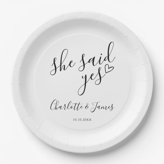 Ze zei: ja, liefdeshartsfeest papieren bordje (Voorkant)