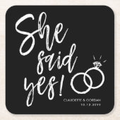 Ze zei ja! | Manuscript Engagement Party Black Kartonnen Onderzetters (Voorkant)