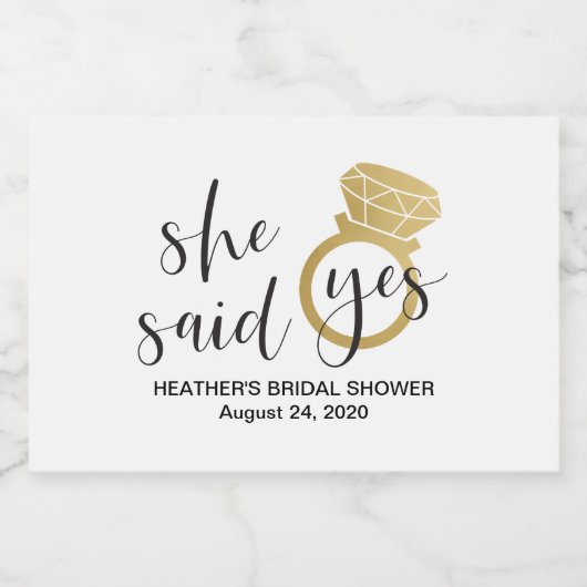 Ze zei ja mini mousserende wijn fles etiket (Enkel label)