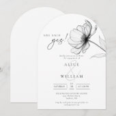 Ze zei ja Minimal Floral Engagement Party Arch Kaart (Voorkant / Achterkant)