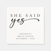 Ze zei Ja Minimalistisch Script Bruidsmeisje Feest Servet (Voorkant)
