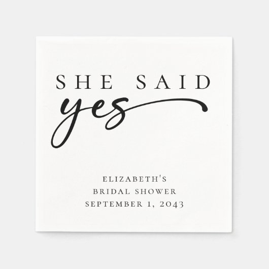 Ze zei Ja Minimalistisch Script Bruiloft Feest Servet (Voorkant)