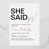 Ze zei ja, minimalistisch Vrijgezellenfeest Folie Uitnodiging (Voorkant)