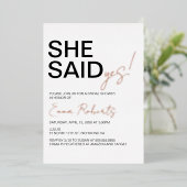 Ze zei ja, minimalistisch Vrijgezellenfeest Folie Uitnodiging (Staand Voorkant)