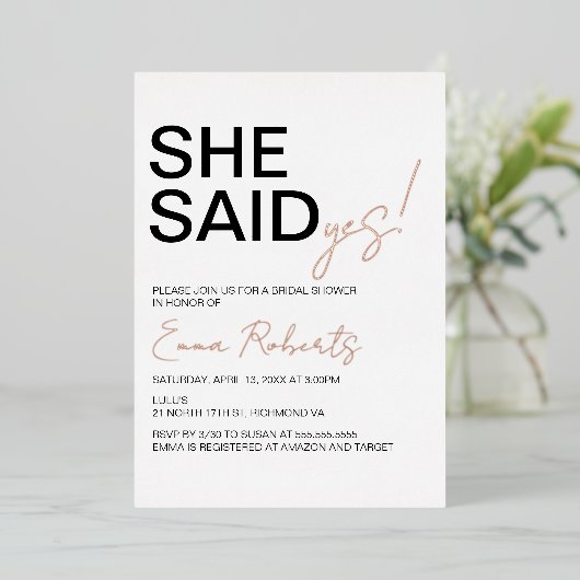 Ze zei ja, minimalistisch Vrijgezellenfeest Folie Uitnodiging