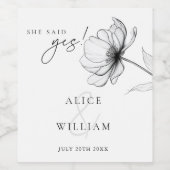 Ze zei ja Minimalistische bloemige verlovingsparti Wijn Etiket (Enkel label)