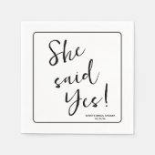 Ze zei ja! Modern, Chic, Aangepast Vrijgezellenfee Servet (Voorkant)