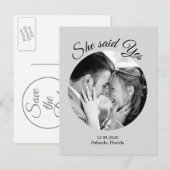 Ze zei ja Modern Photo Save the Date - grijs Aankondigingskaart (Voorkant / Achterkant)
