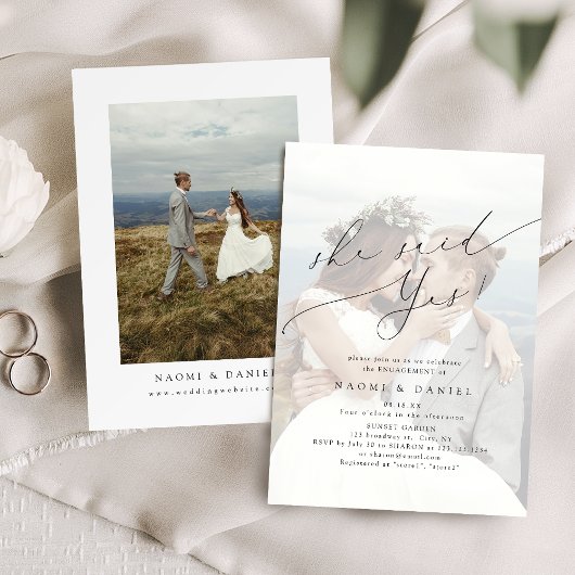 Ze zei ja modern script foto engagement kaart