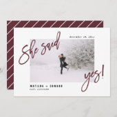 Ze zei ja! Moderne fotobruiloft Save The Date (Voorkant / Achterkant)