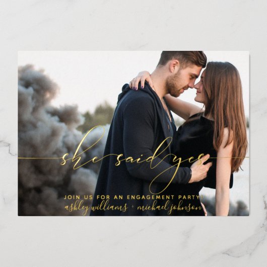 Ze zei ja moderne fotowedstrijd folie uitnodiging (Voorkant)