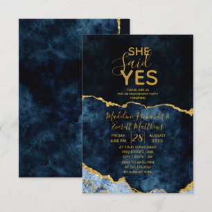 Ze zei ja Navy Blue verlovingsfeestuitnodiging Kaart