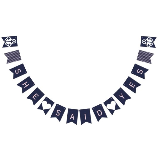 Ze zei ja Navy en Pink Nautical Bunting Vlaggetjes (Alle)