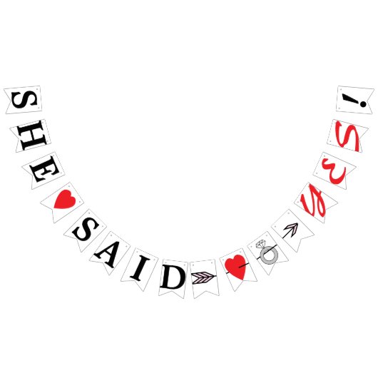 Ze zei ja, rood hart, diamanten ring en pijl vlaggetjes (Alle)