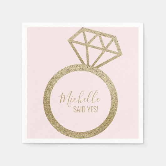 Ze zei ja! Roze/goudglitter Verloving Ring Servet (Voorkant)