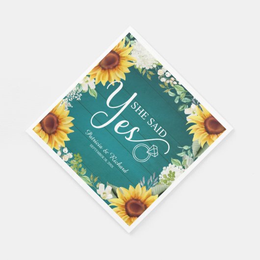Ze zei ja Rustige Sunflower Engagement Party Servet (Hoek)