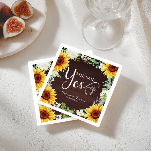 Ze zei ja Rustige Sunflower Engagement Party Servet