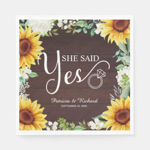 Ze zei ja Rustige Sunflower Engagement Party Servet