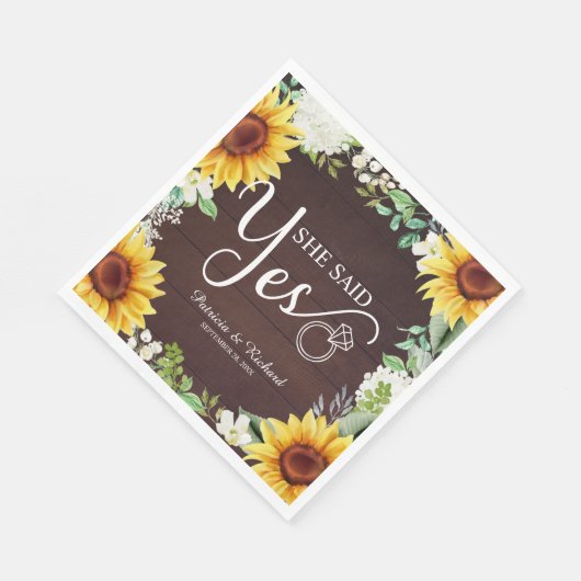 Ze zei ja Rustige Sunflower Engagement Party Servet (Hoek)