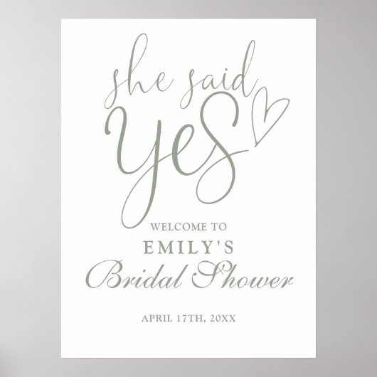 Ze zei ja Sage Green Vrijgezellenfeest welkomstbor Poster (Voorkant)