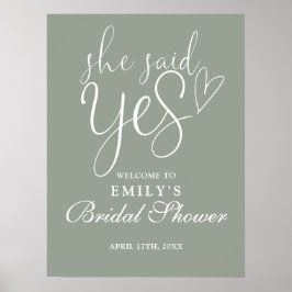 Ze zei ja Sage Green Vrijgezellenfeest welkomstbor Poster
