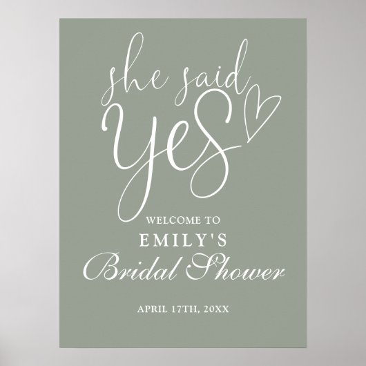 Ze zei ja Sage Green Vrijgezellenfeest welkomstbor Poster (Voorkant)