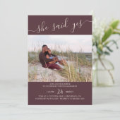 Ze zei ja script Roos bruin foto Verloving Kaart (Staand voorkant)