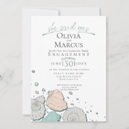 Ze zei ja Seashell Verloving Coral Blauwgroen Kaart