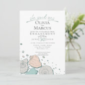 Ze zei ja Seashell Verloving Coral Blauwgroen Kaart (Staand voorkant)