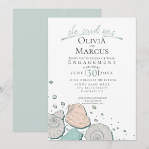 Ze zei ja Seashell Verloving Coral Blauwgroen Kaart