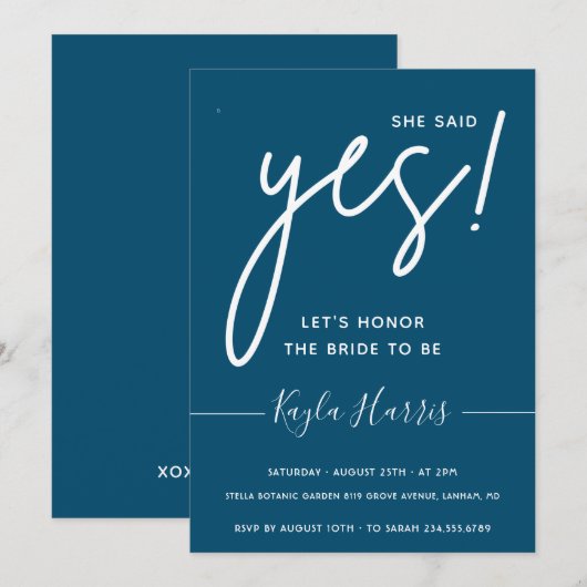 Ze zei ja Simple Bridal Shower Uitnodiging (Voorkant / Achterkant)