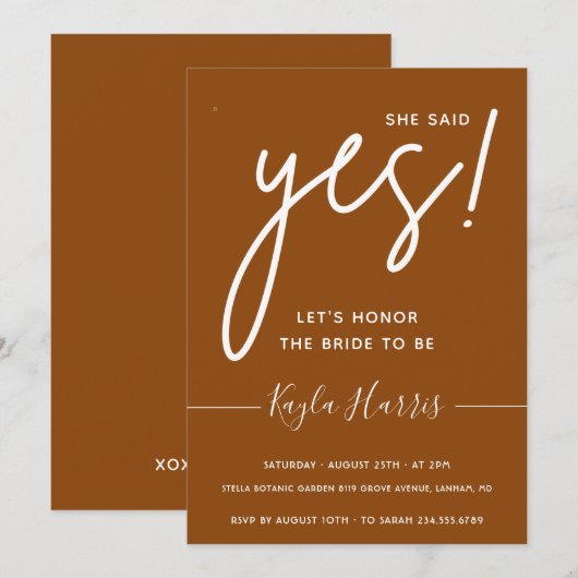 Ze zei ja Simple Bridal Shower Uitnodiging (Voorkant / Achterkant)