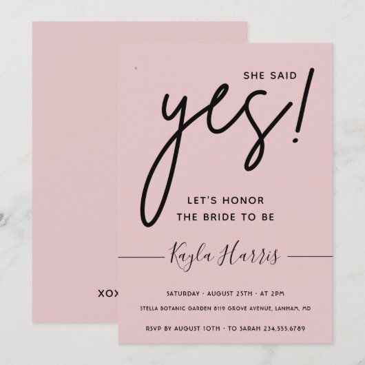 Ze zei ja Simple Bridal Shower Uitnodiging (Voorkant / Achterkant)