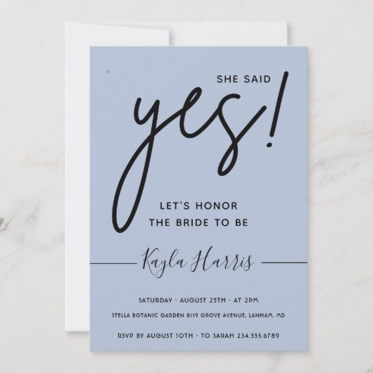 Ze zei ja Simple Bridal Shower Uitnodiging (Voorkant)