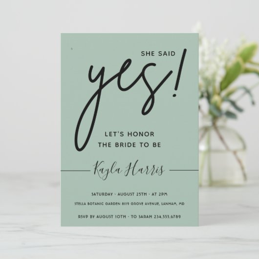 Ze zei ja Simple Bridal Shower Uitnodiging (Staand voorkant)