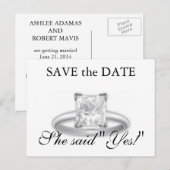 Ze zei ja! Sla de datum diamanten ring Kaarten op (Voorkant / Achterkant)