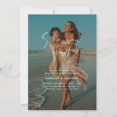 Ze zei ja strand foto bruiloft verlovingsfeest kaart (Voorkant)