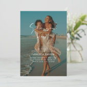 Ze zei ja strand foto bruiloft verlovingsfeest kaart (Staand voorkant)