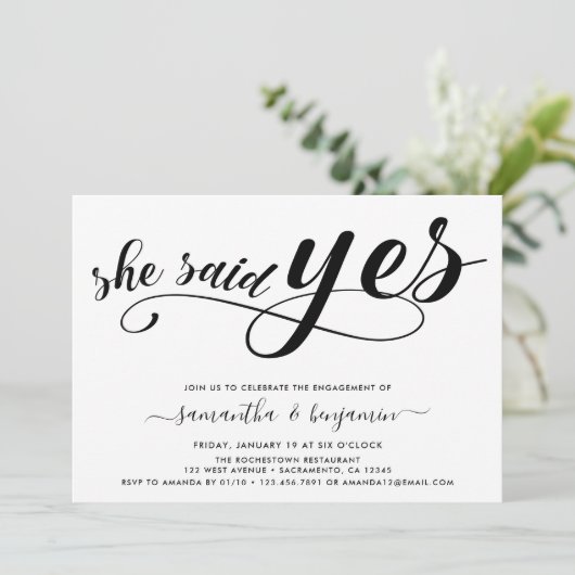 Ze zei ja tegen Black & White Photo Engagement Par Kaart (Staand voorkant)