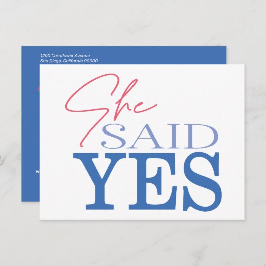 Ze zei ja tegen de moderne bruiloft die de datum o briefkaart (Voorkant / Achterkant)