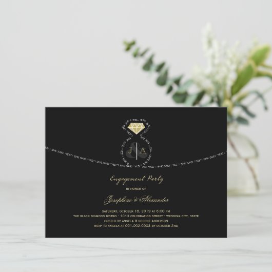 Ze zei ja tegen de tekst van de Ring Monogram Enga Kaart (Staand voorkant)