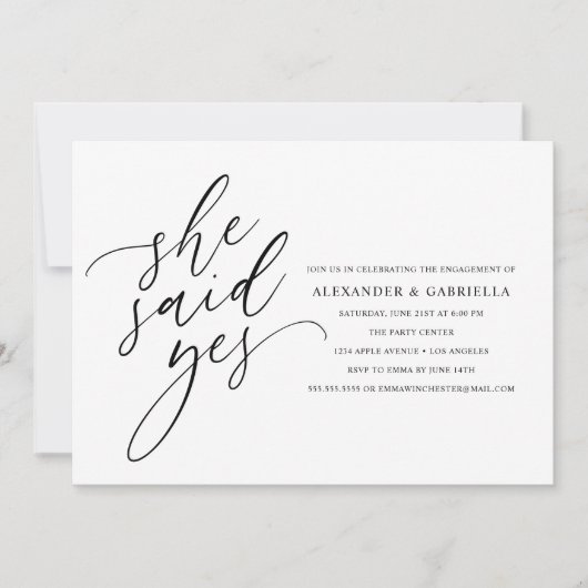Ze zei ja tegen een moderne Black Script Engagemen Kaart (Voorkant)