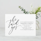 Ze zei ja tegen een moderne Black Script Engagemen Kaart (Staand voorkant)