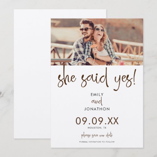 Ze zei ja tegen het fotoscript save the date (Voorkant / Achterkant)