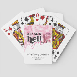 Ze zei ja tegen roze western hoed huwelijksfeest pokerkaarten