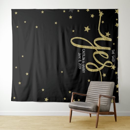 Ze zei ja trouwfoto Booth achtergrond banner Wandkleed (In Situ (horizontaal))