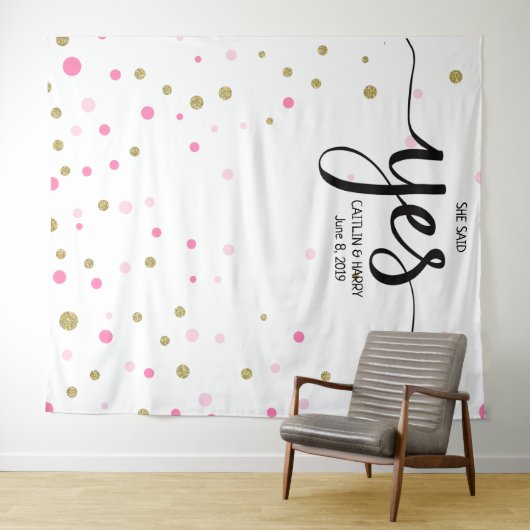 Ze zei ja trouwfoto Booth achtergrond banner Wandkleed (In Situ (horizontaal))