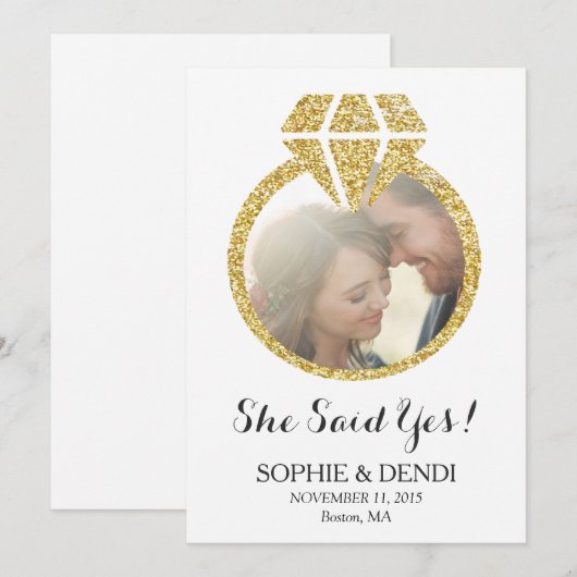 Ze zei ja Uitnodiging van de Engagement Party (Voorkant / Achterkant)