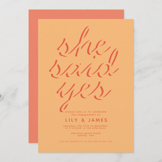 Ze zei ja Uitnodiging van de Engagement Party (Voorkant / Achterkant)