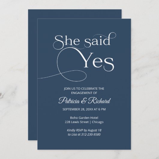 Ze zei ja Uitnodiging van de Engagement Party (Voorkant / Achterkant)